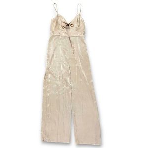 Evolutionary Tie Front Wide Leg Nude Silky Jumpsuit Size L
